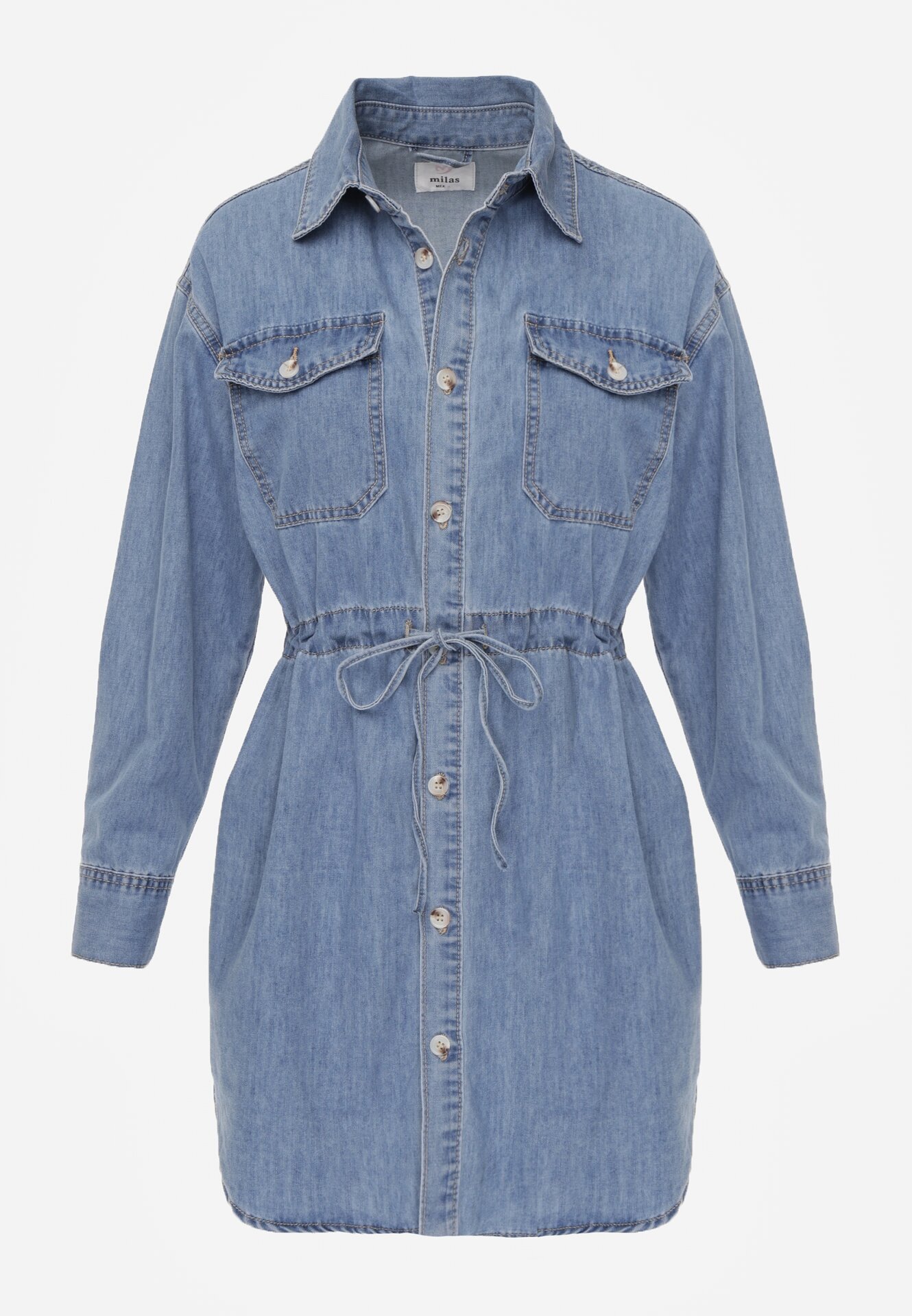 milas91 Rochie tip cămașă Albastră Din denim Cu volane și nasturi Dorinatta