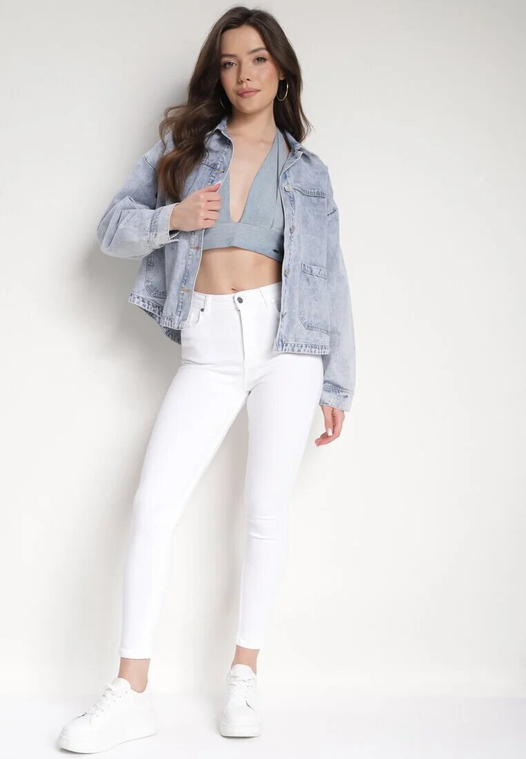 miss poem Blugi Albi din bumbac cu croială skinny Larnfe