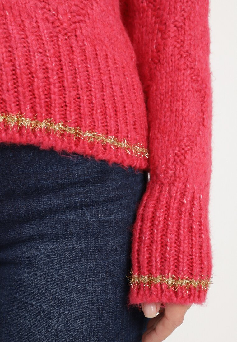 miss poem Cardigan Fucsia cu Nasturi Decorat cu Fir Metalic Alortia