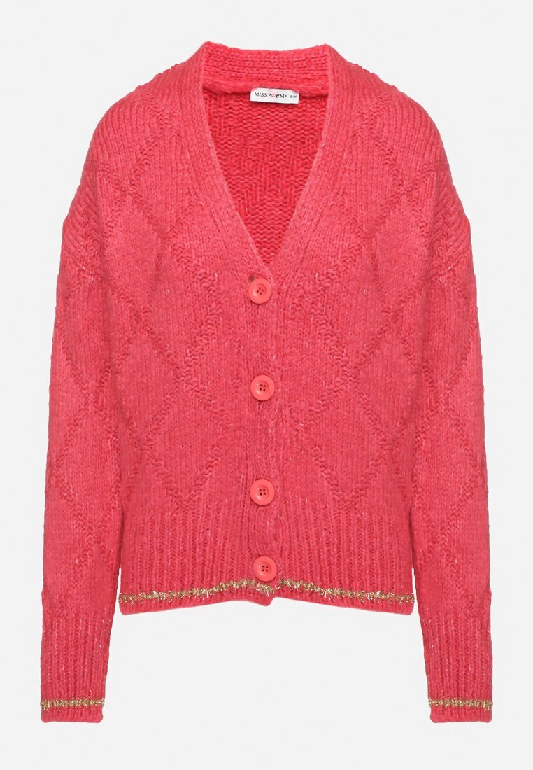 miss poem Cardigan Fucsia cu Nasturi Decorat cu Fir Metalic Alortia