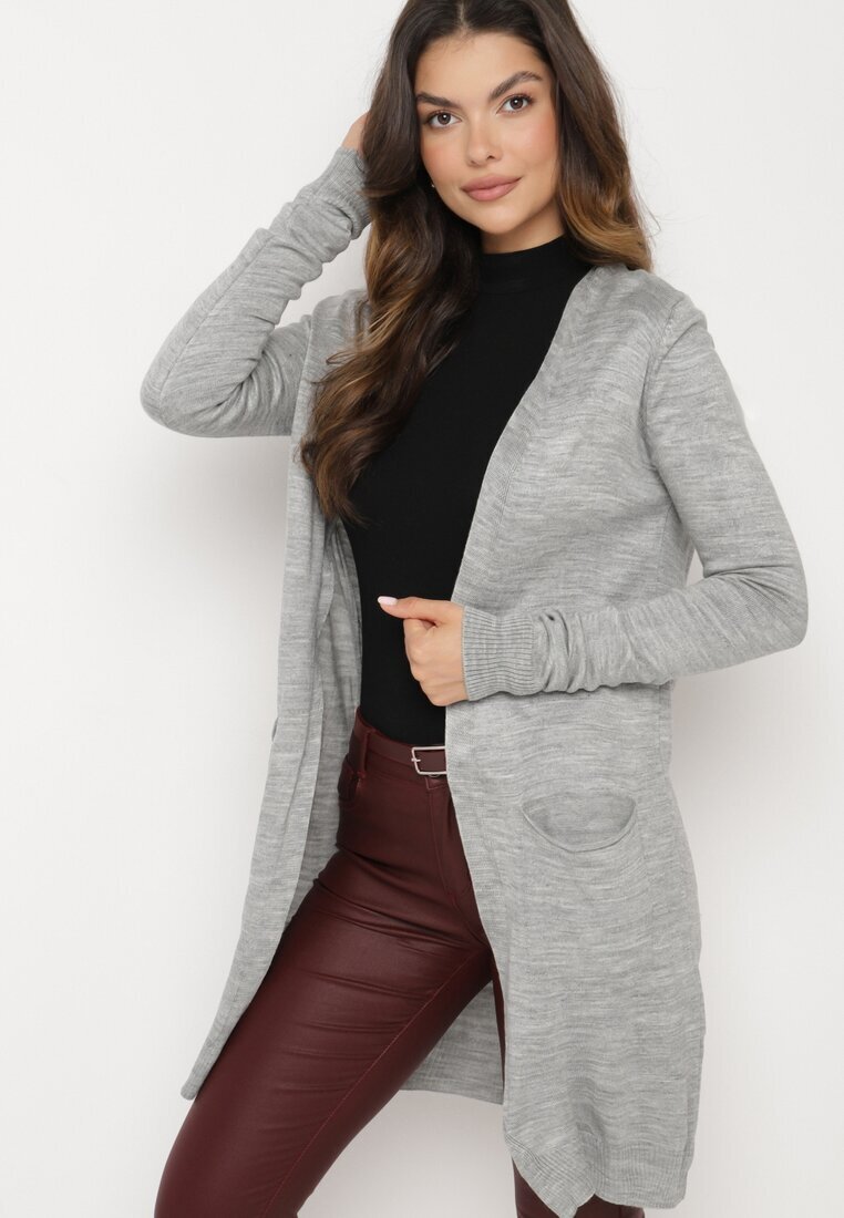 miss poem Cardigan Gri Deschis cu Buzunare laterale Sartella