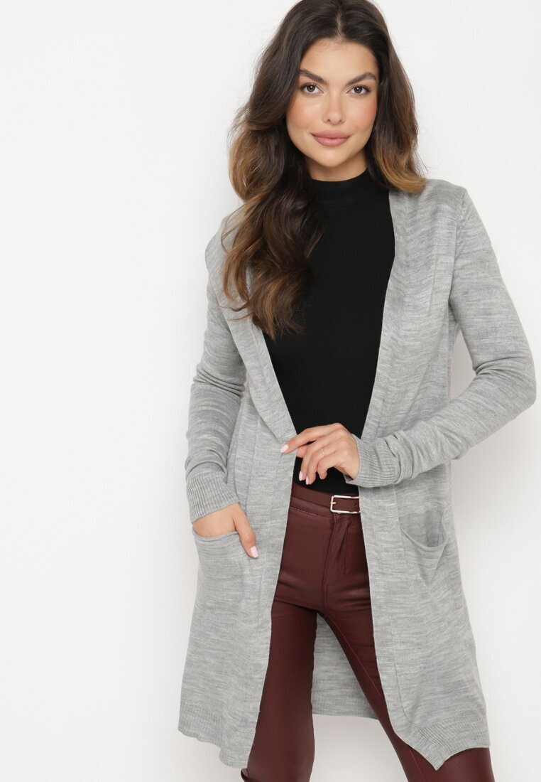 miss poem Cardigan Gri Deschis cu Buzunare laterale Sartella