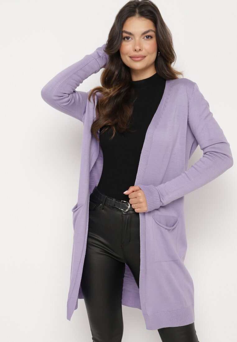 miss poem Cardigan Mov Deschis cu Buzunare Laterale Sartella