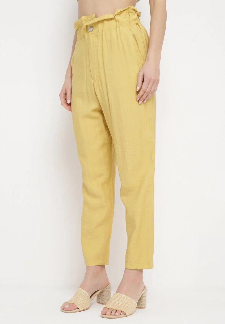 miss poem Pantaloni Galbeni cu elastic încrețit în talie cu croială clasică Anifa