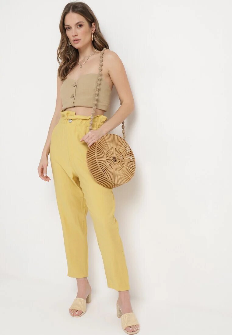 miss poem Pantaloni Galbeni cu elastic încrețit în talie cu croială clasică Anifa