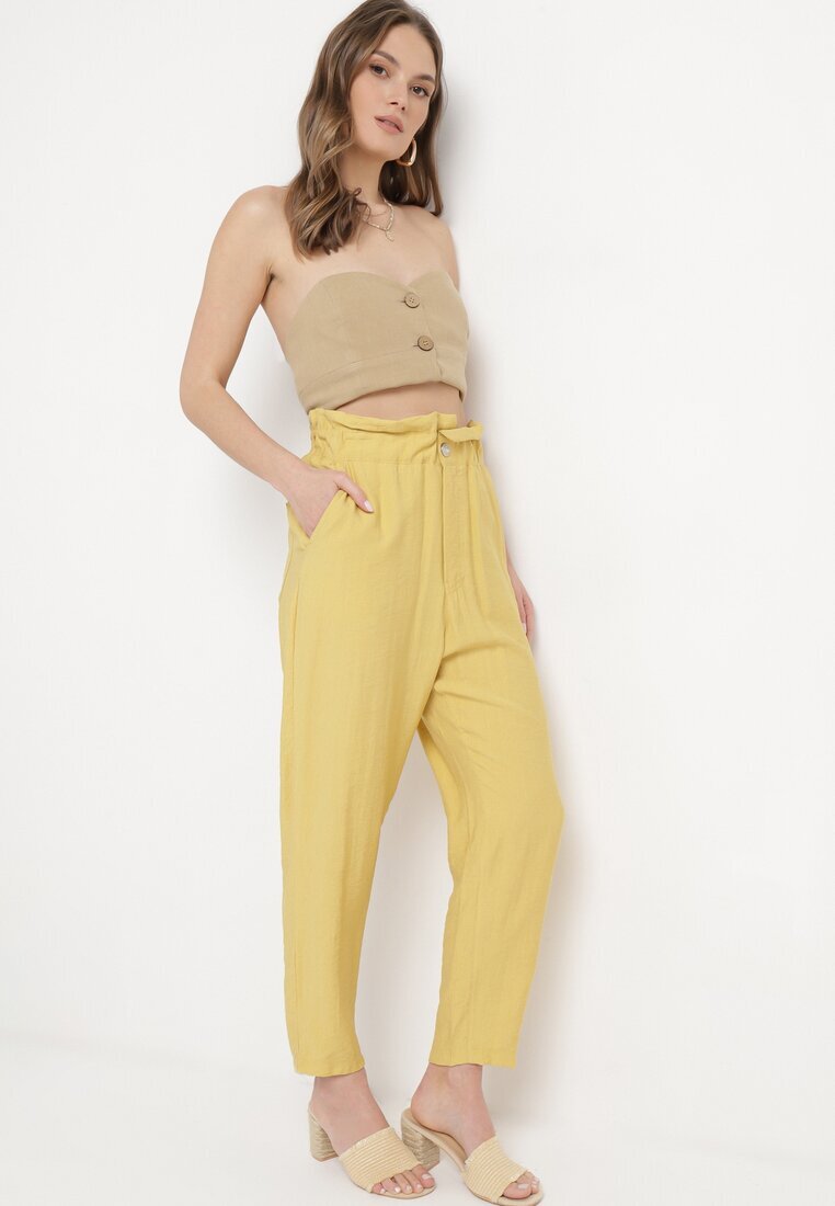 miss poem Pantaloni Galbeni cu elastic încrețit în talie cu croială clasică Anifa