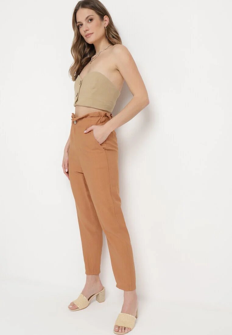 miss poem Pantaloni Maro cu elastic încrețit în talie cu croială clasică Anifa