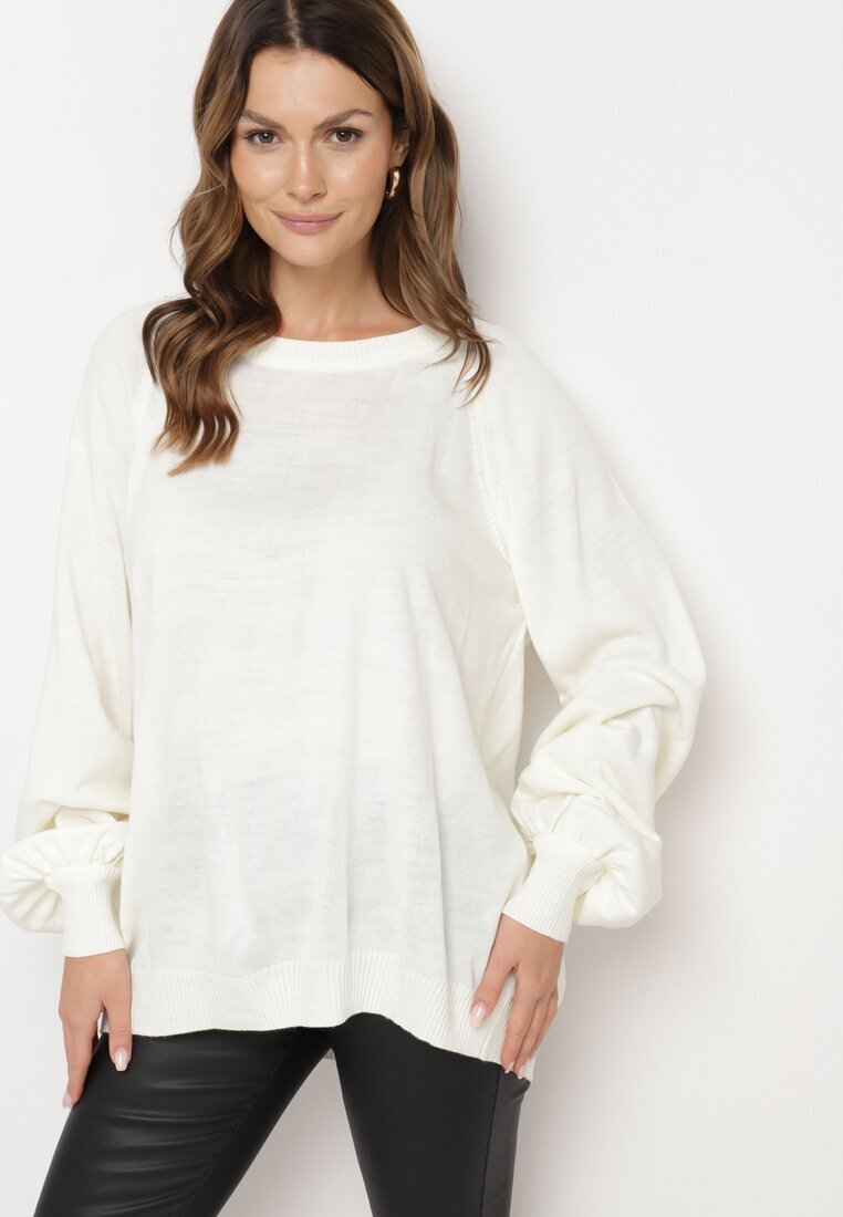 miss poem Pulover bej deschis croi oversized cu borduri largi Nittia
