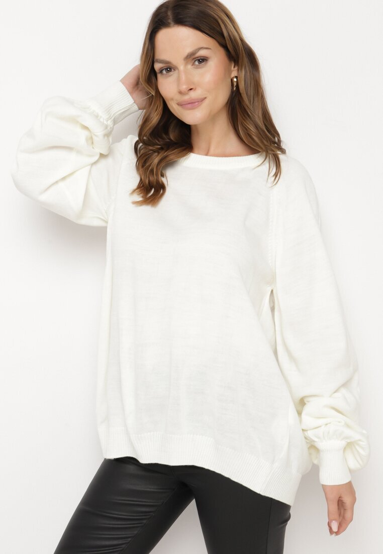 miss poem Pulover bej deschis croi oversized cu borduri largi Nittia
