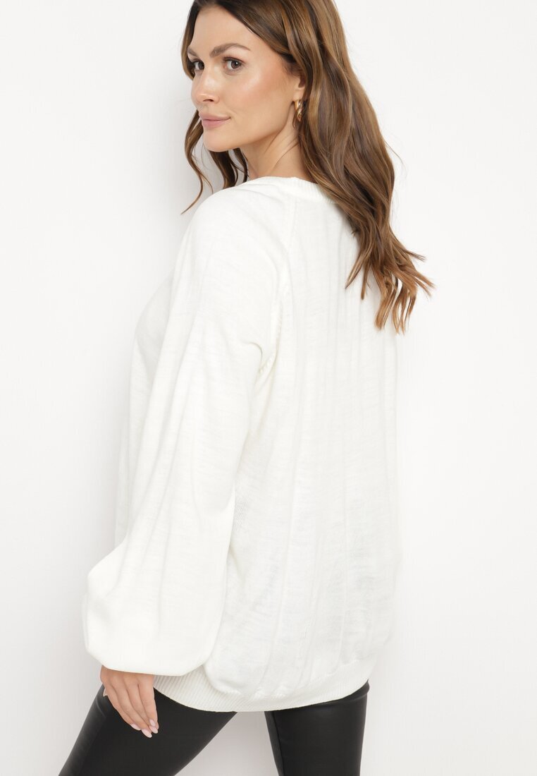 miss poem Pulover bej deschis croi oversized cu borduri largi Nittia