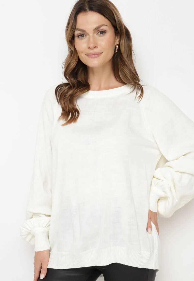 miss poem Pulover bej deschis croi oversized cu borduri largi Nittia
