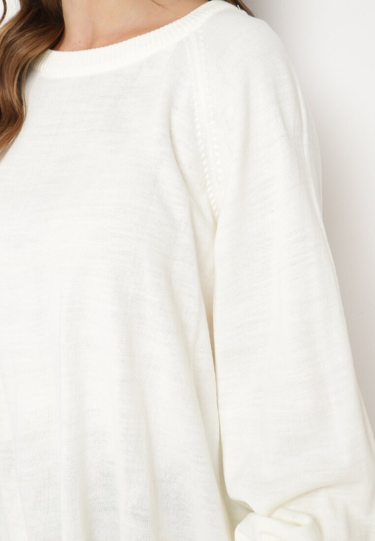 miss poem Pulover bej deschis croi oversized cu borduri largi Nittia