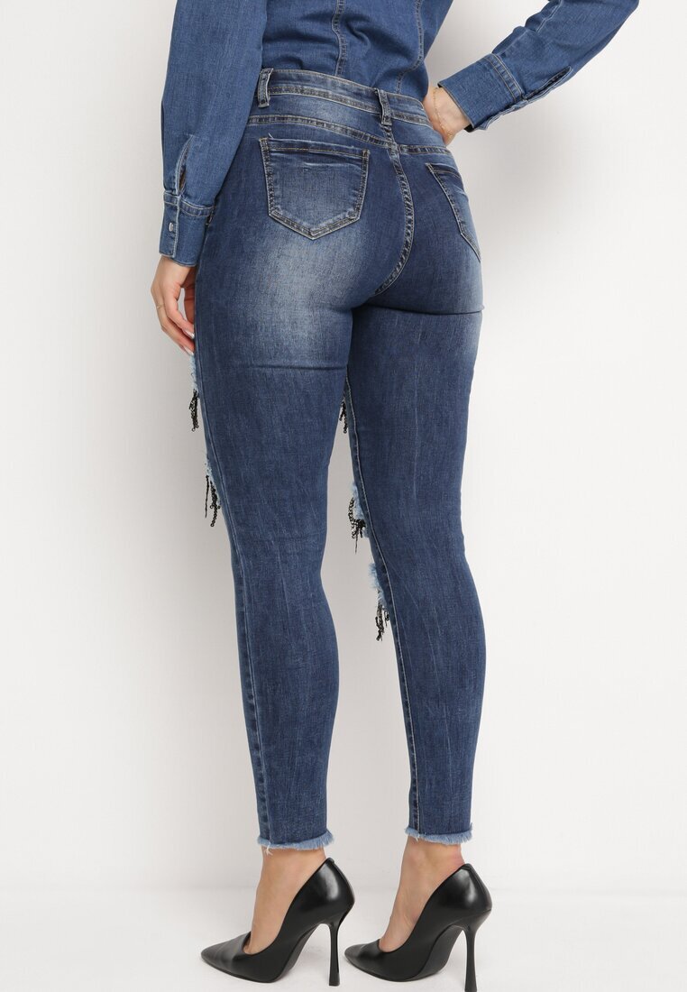 miss sister Blugi Bleumarin Skinny cu găuri decorate cu zirconii Neeron