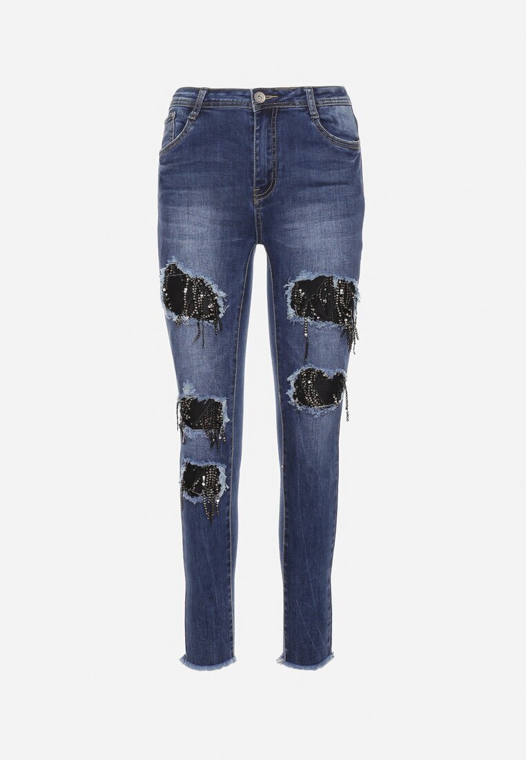 miss sister Blugi Bleumarin Skinny cu găuri decorate cu zirconii Neeron