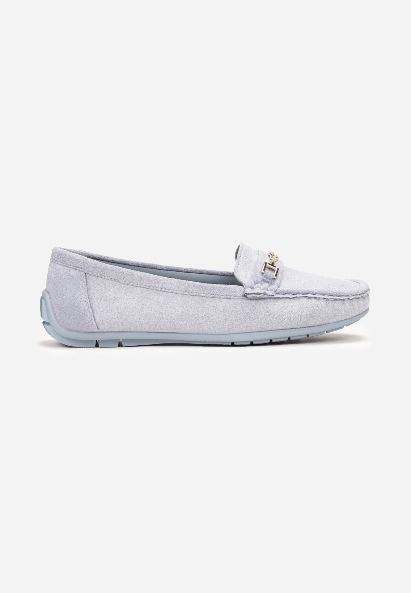  Mocasini Albastru deschis din imitație de piele întoarsă cu ornament metalic Gelalline