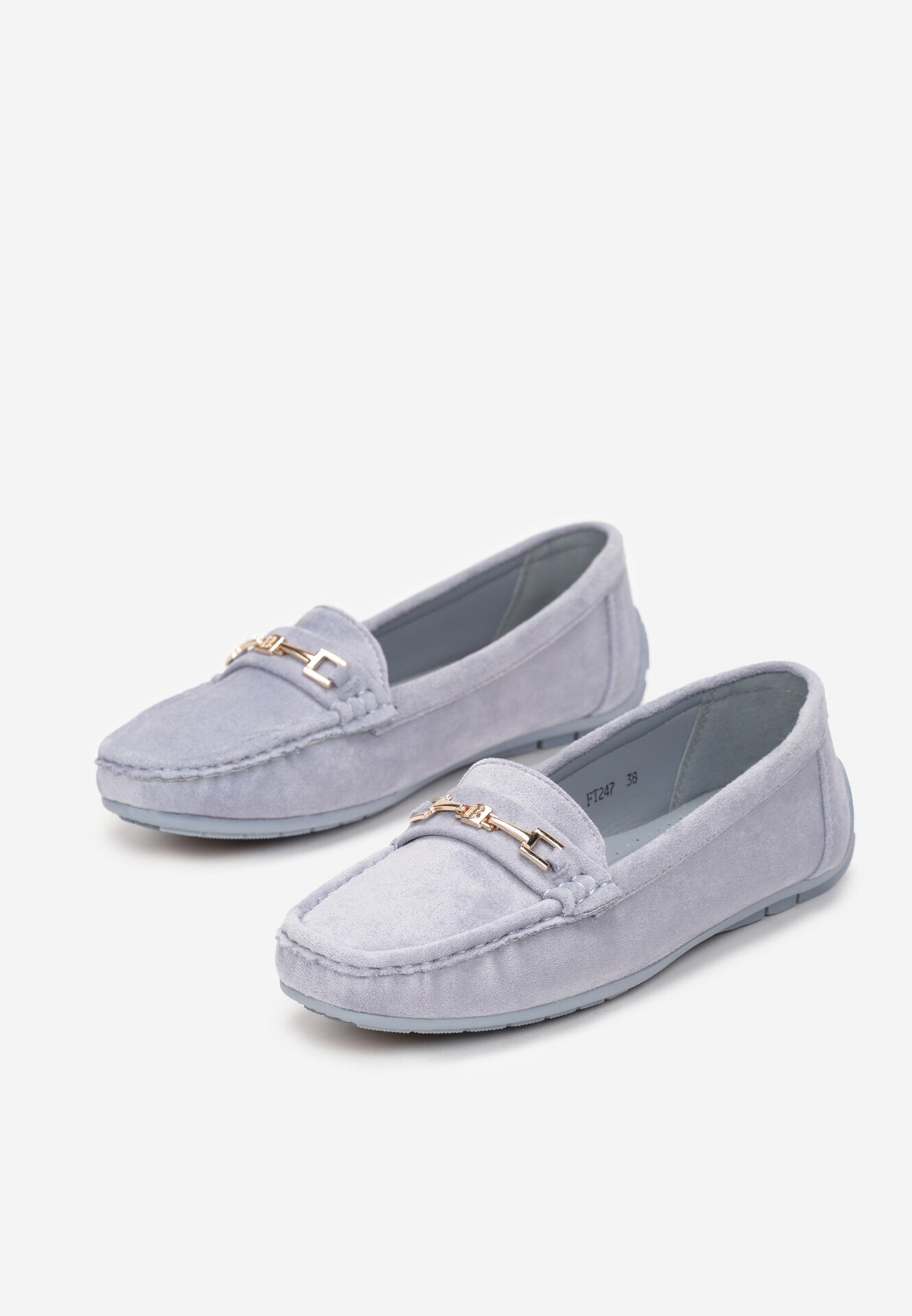  Mocasini Albastru deschis din imitație de piele întoarsă cu ornament metalic Gelalline