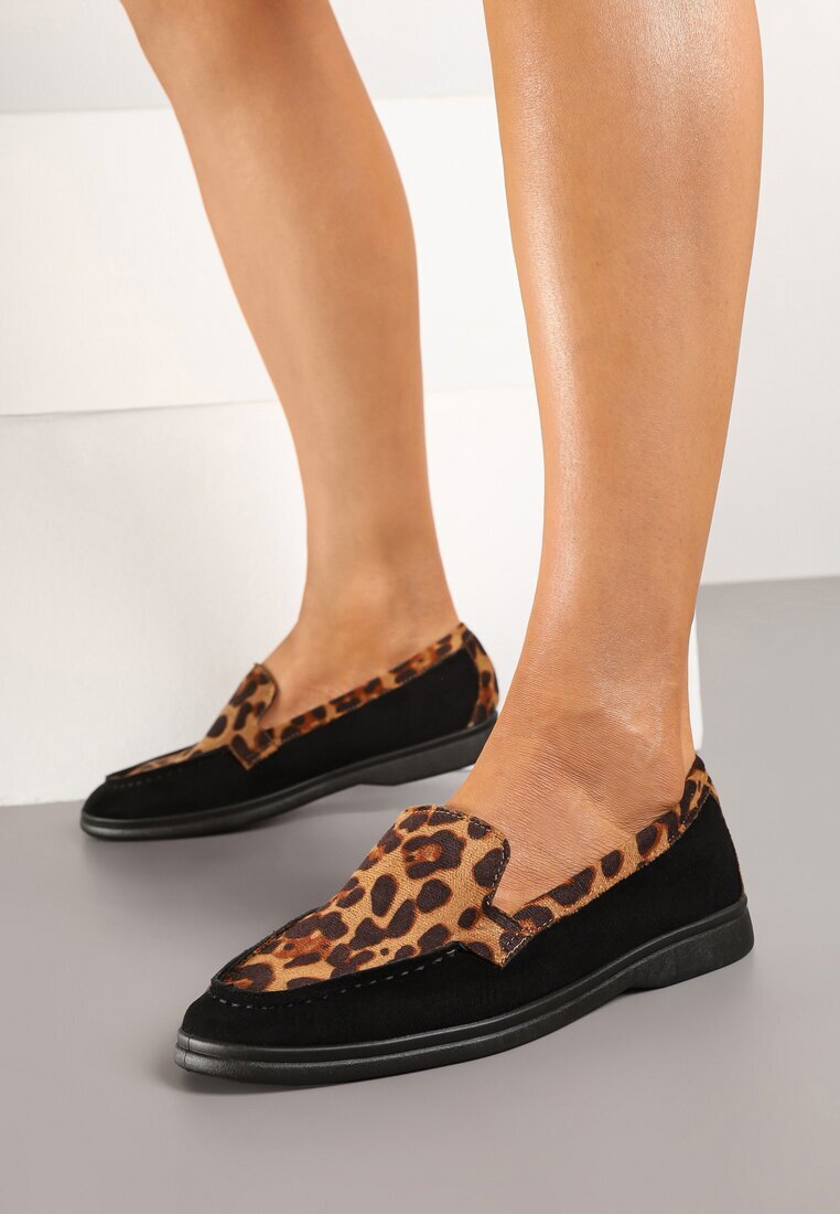  Mocasini cu imprimeu leopard cu cusături decorative Fonessae