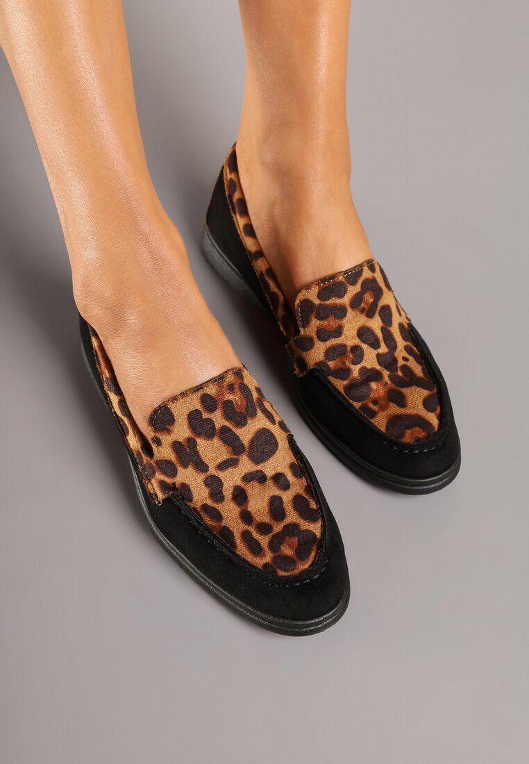  Mocasini cu imprimeu leopard cu cusături decorative Fonessae