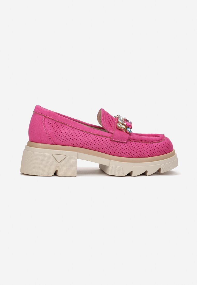  Mocasini Fucsia cu Talpă Groasă cu Branț din Piele Naturală Kairie