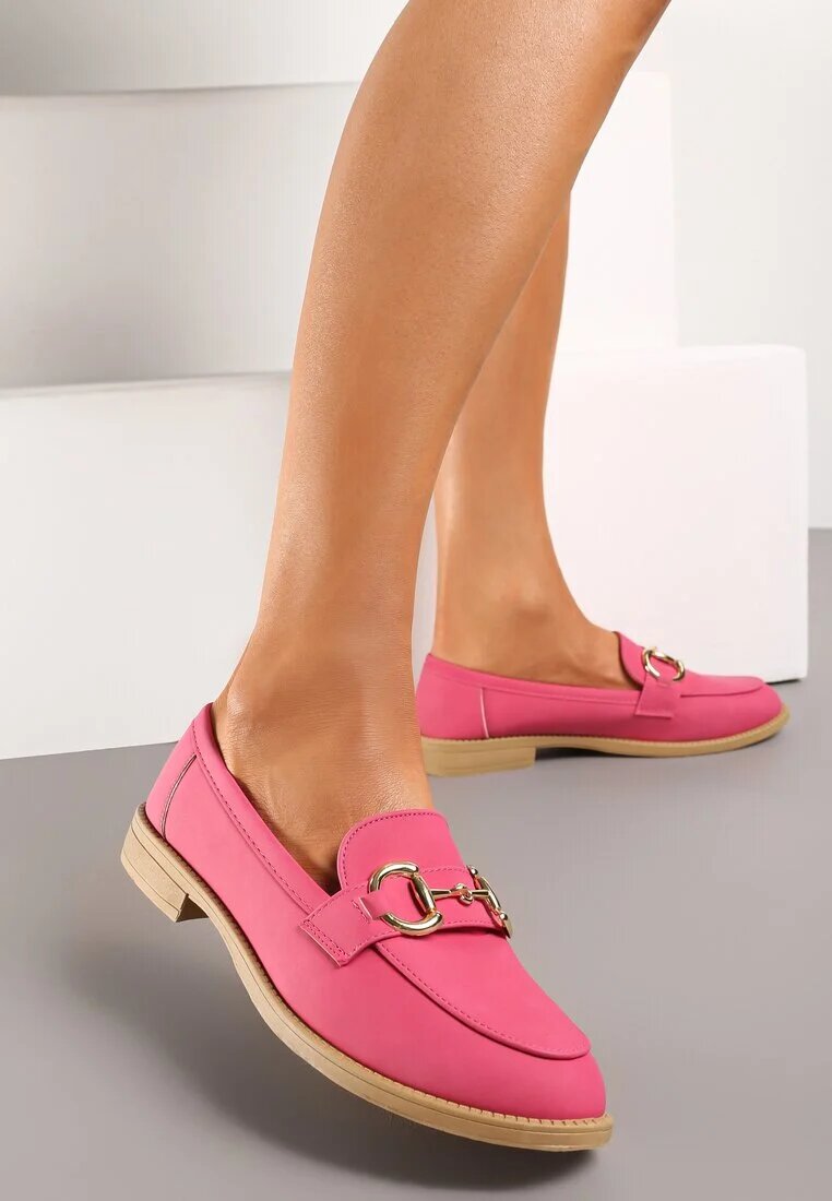  Mocasini fucsia din imitație de piele întoarsă cu cataramă metalică Karnelia