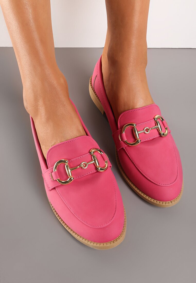  Mocasini fucsia din imitație de piele întoarsă cu cataramă metalică Karnelia