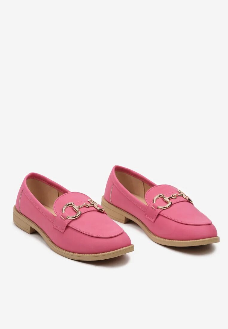  Mocasini fucsia din imitație de piele întoarsă cu cataramă metalică Karnelia