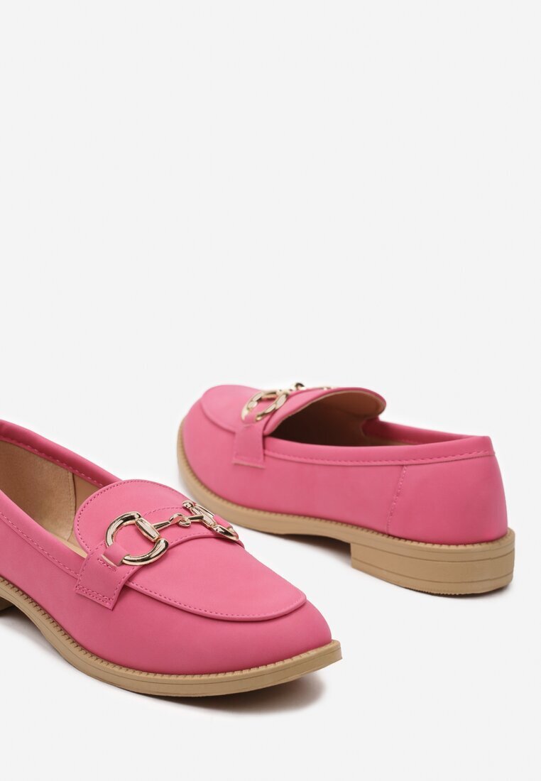  Mocasini fucsia din imitație de piele întoarsă cu cataramă metalică Karnelia