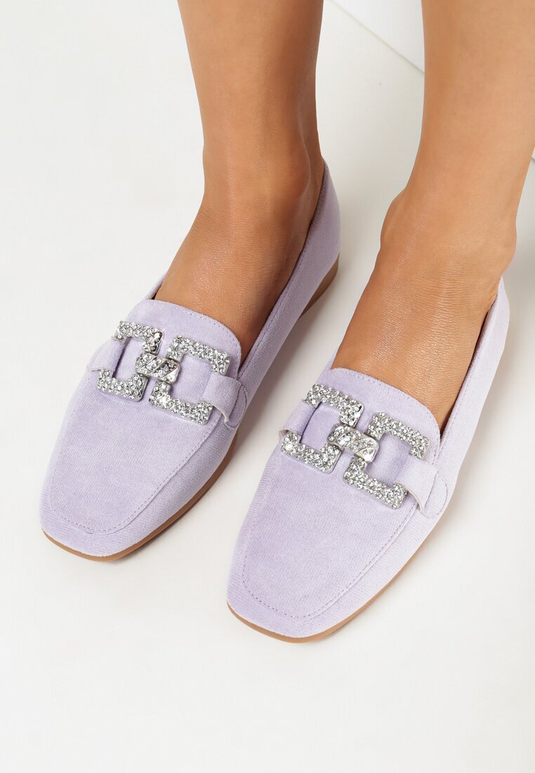  Mocasini Violet cu Decorațiune Metalică cu Zirconii Balki