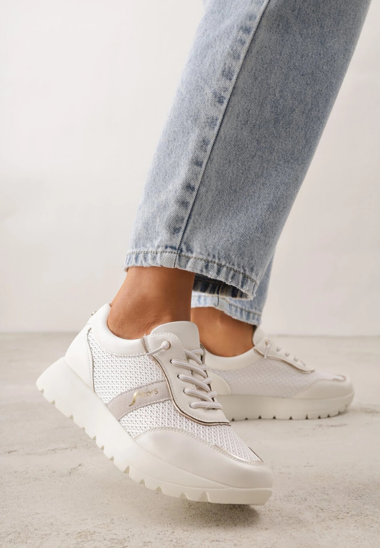 modern world Adidași Albi cu Talpă Groasă cu Branț din Piele și Inscripția Airarge