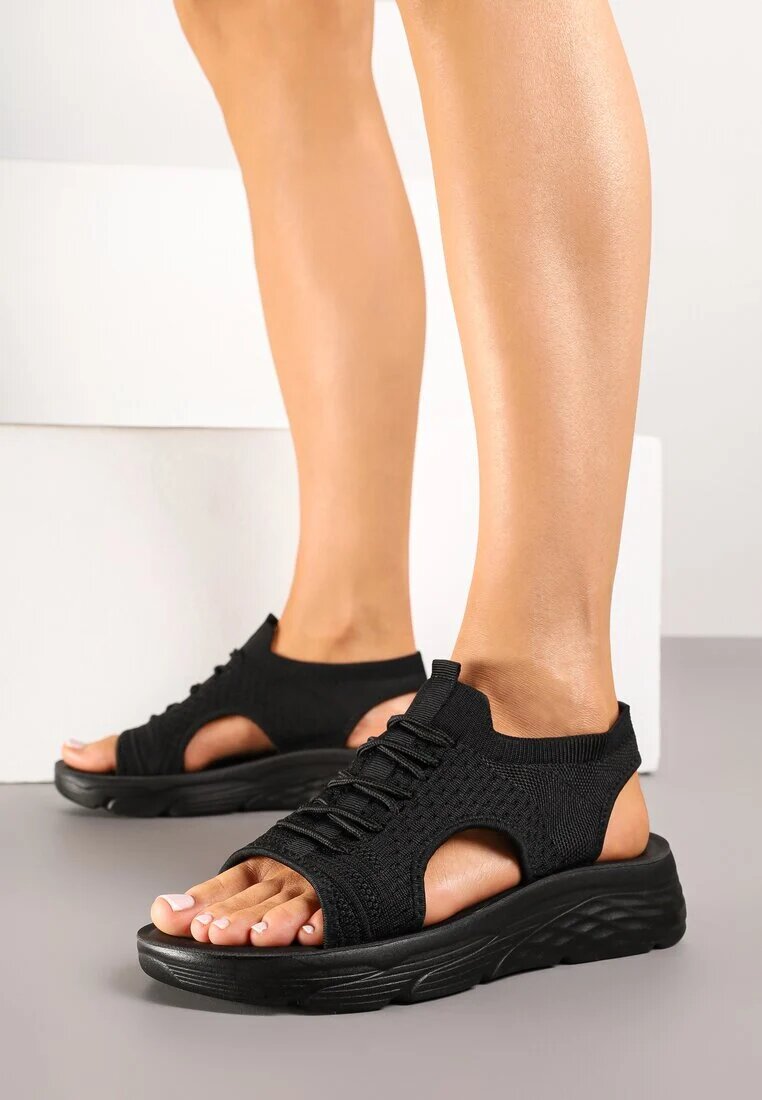 modern world Sandale Sport Negre cu fața flexibilă și șireturi decorative Zarie