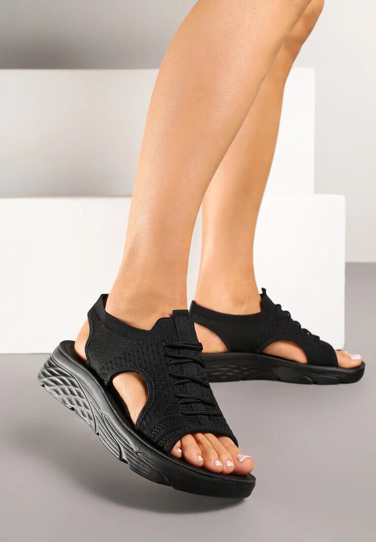 modern world Sandale Sport Negre cu fața flexibilă și șireturi decorative Zarie