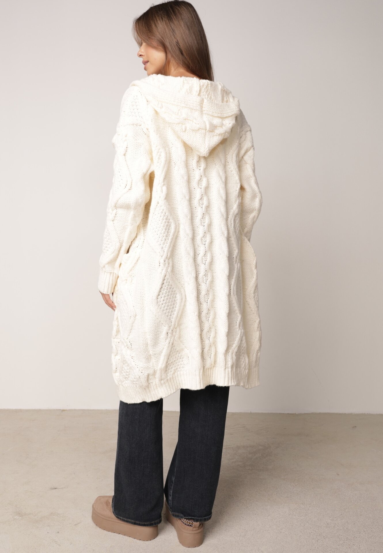 moni&co Cardigan Bej deschis Fără închidere Lung cu Glugă Wanharice