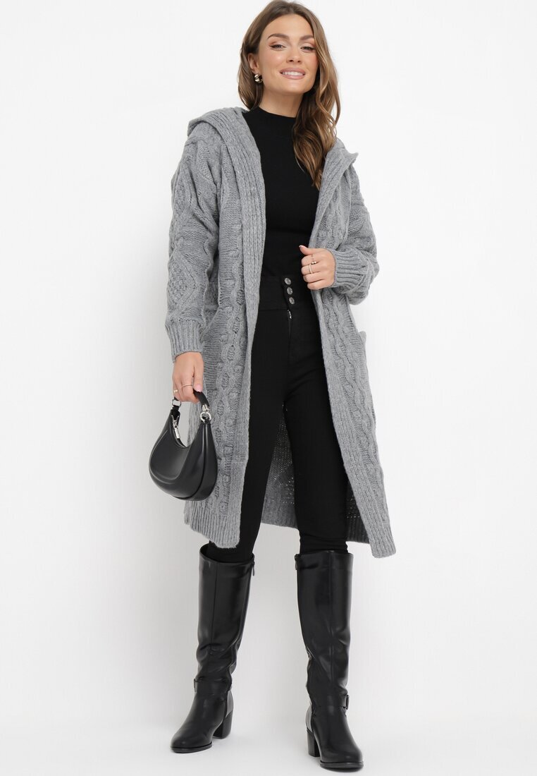 moni&co Cardigan Gri închis Neîncheiat Lung cu Glugă Wanharice