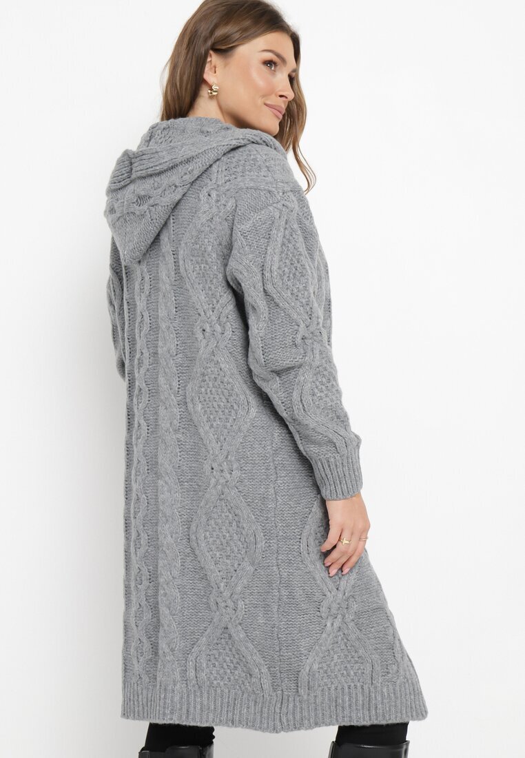 moni&co Cardigan Gri închis Neîncheiat Lung cu Glugă Wanharice