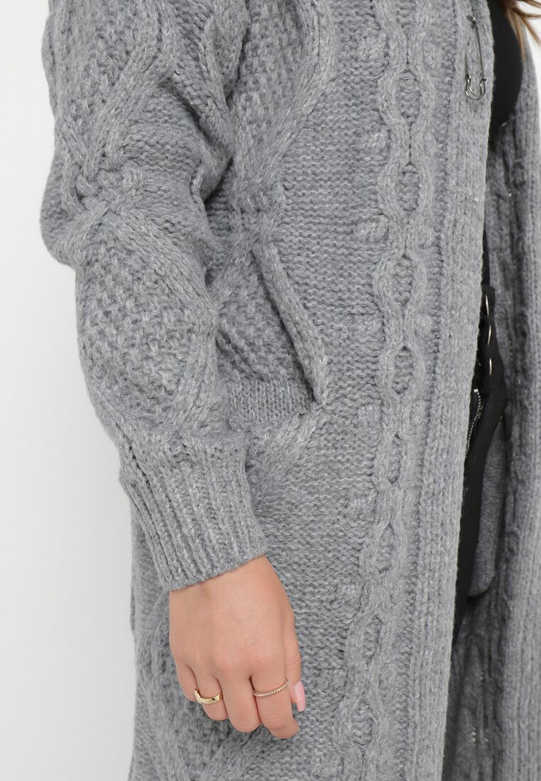 moni&co Cardigan Gri închis Neîncheiat Lung cu Glugă Wanharice