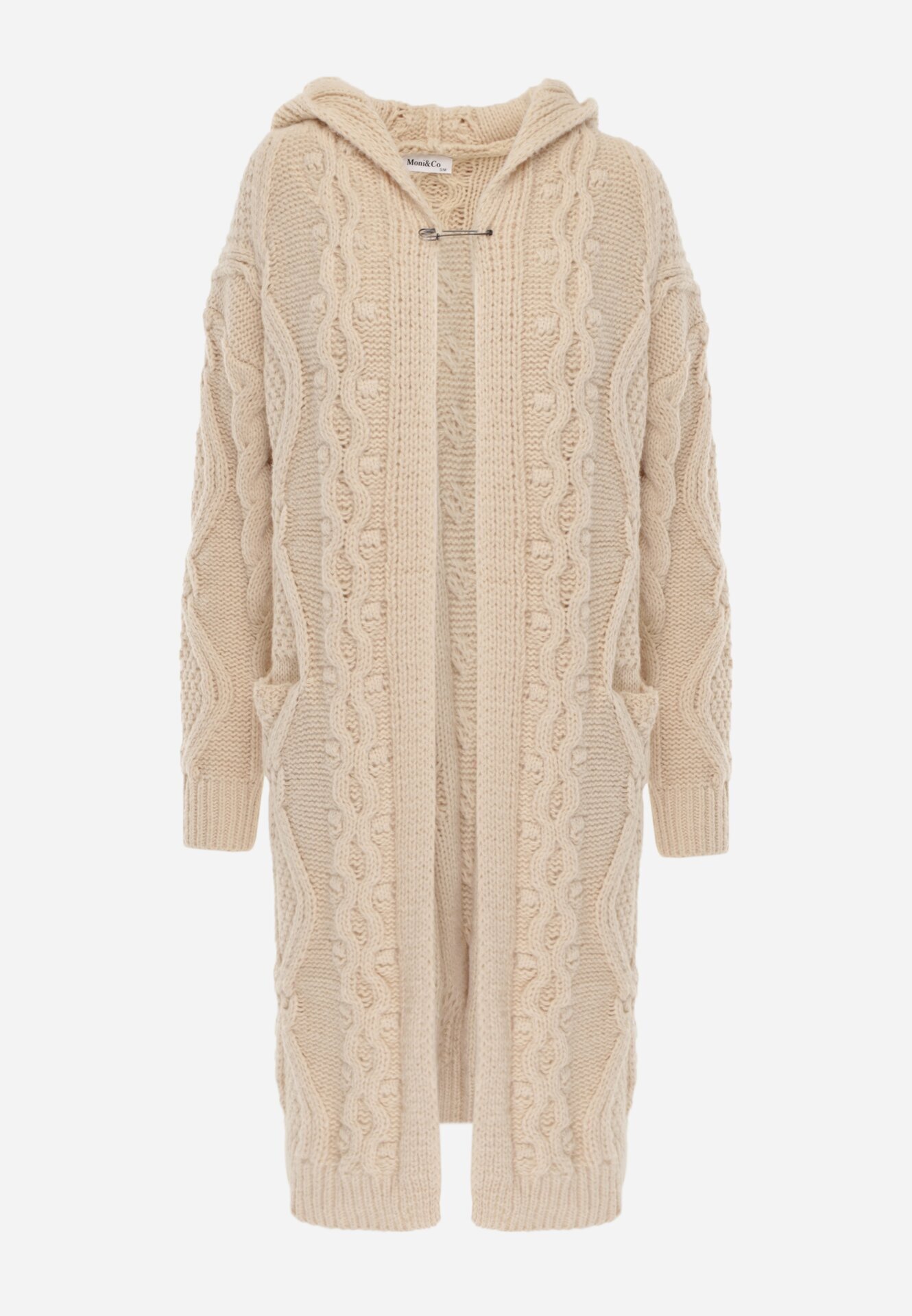 moni&co Cardigan Lung Bej Deschis cu Glugă Wanharice