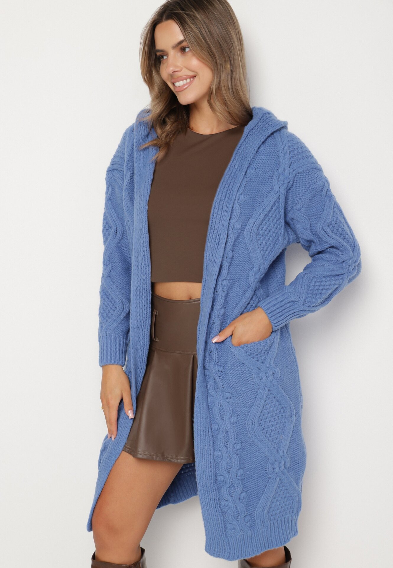moni&co Cardigan Neîncheiat Lung cu Glugă Albastru Wanharice