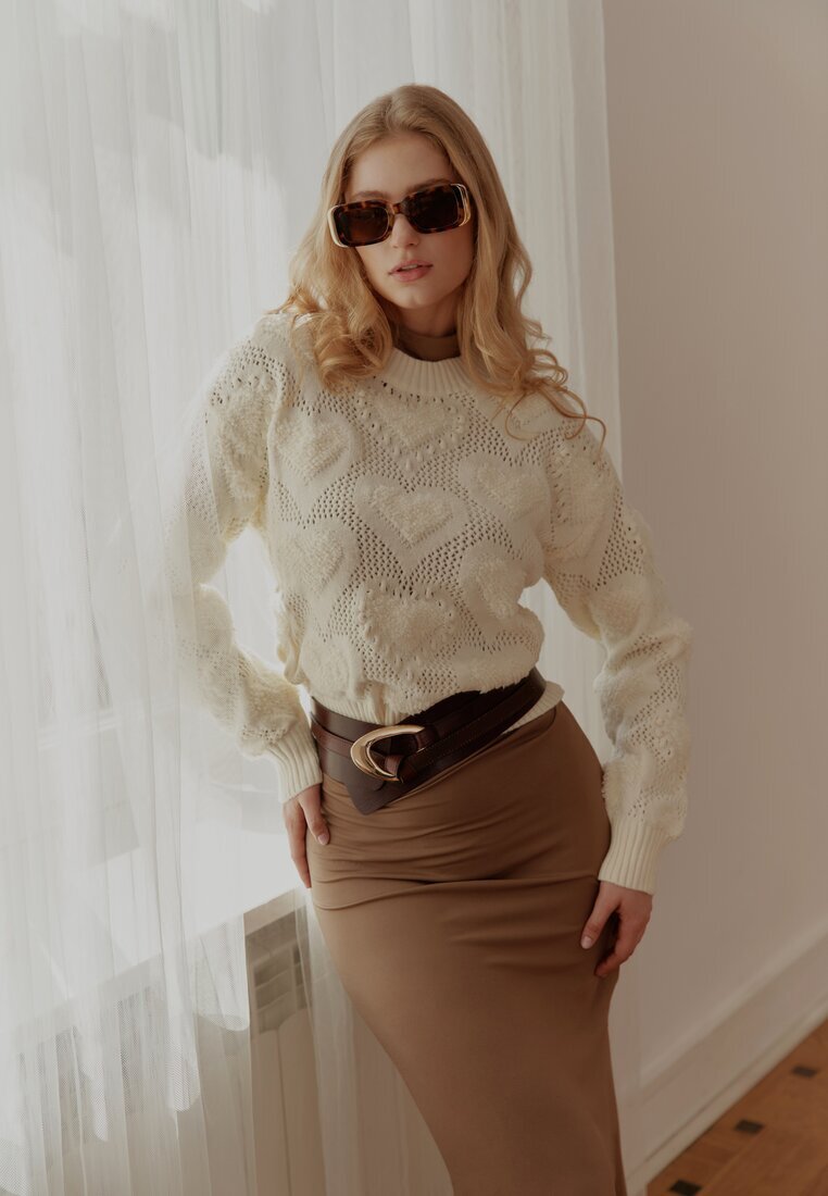 moni&co Pulover Bej deschis cu Inimi cu Croială Clasică cu Bordură Elastică Biriet