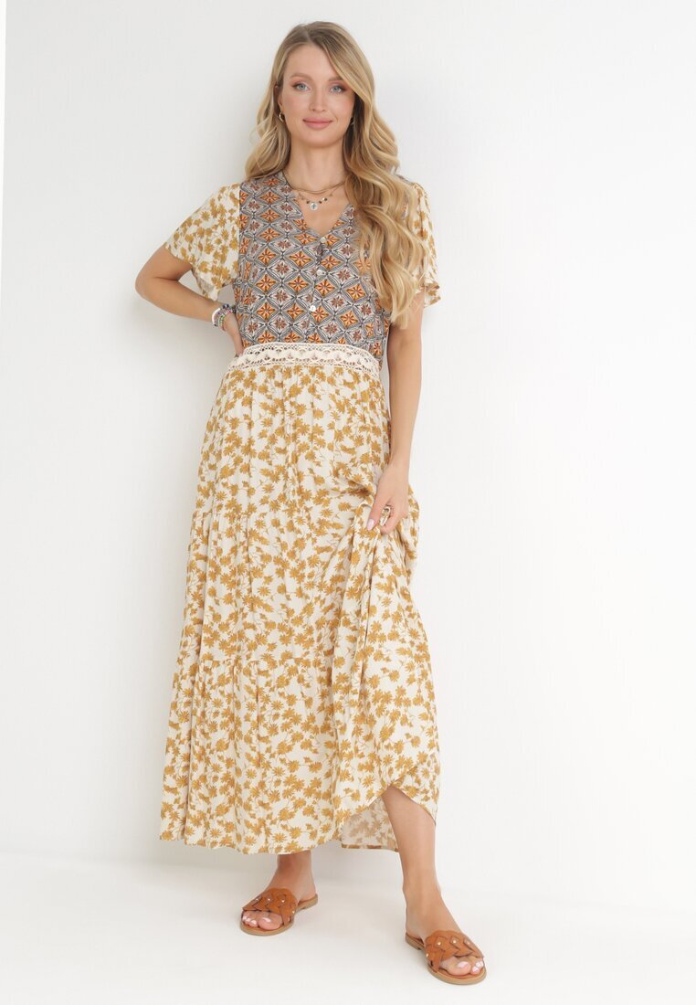 moni&co Rochie Galben-Bej Evazată Maxi Stemone