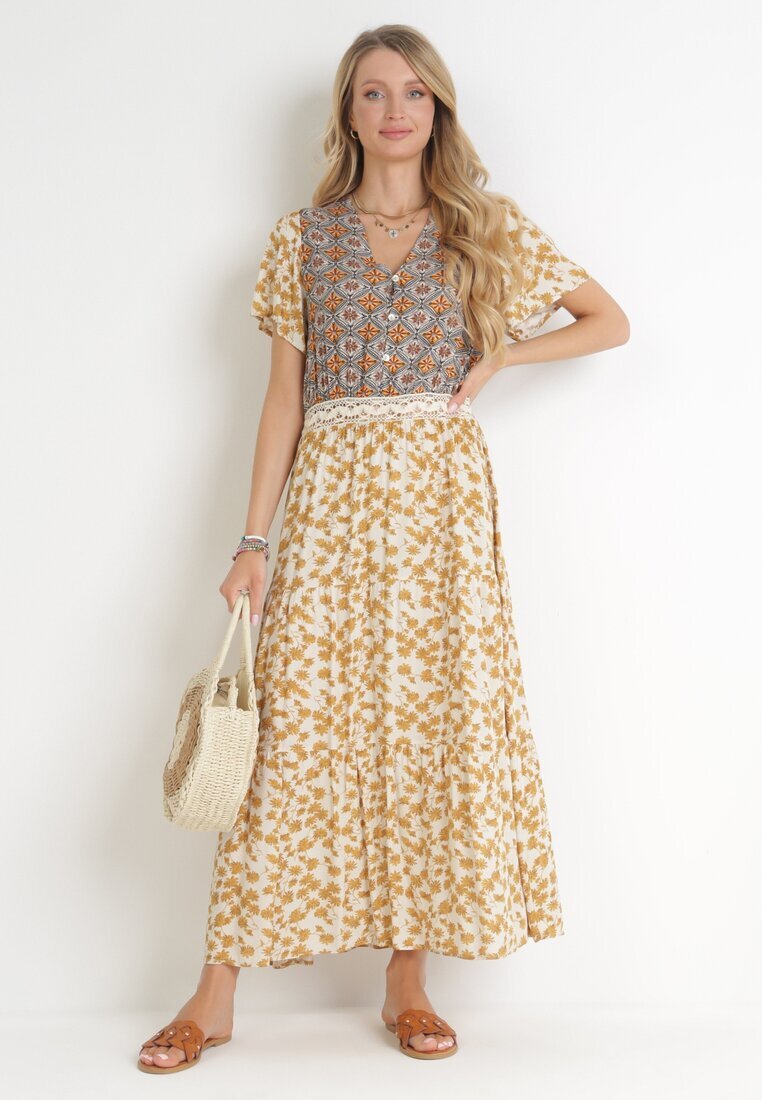 moni&co Rochie Galben-Bej Evazată Maxi Stemone