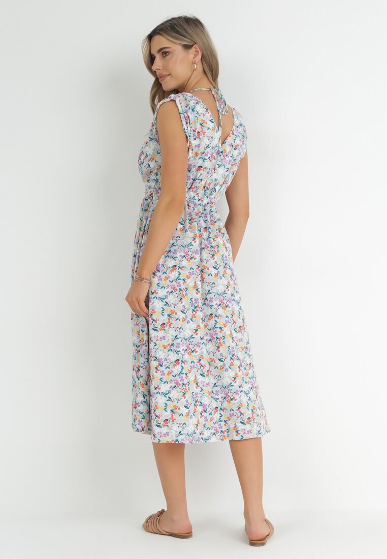 moni&co Rochie Midi Albastră cu Elastic în Talie și Legătură Decorativă la Spate Jeve