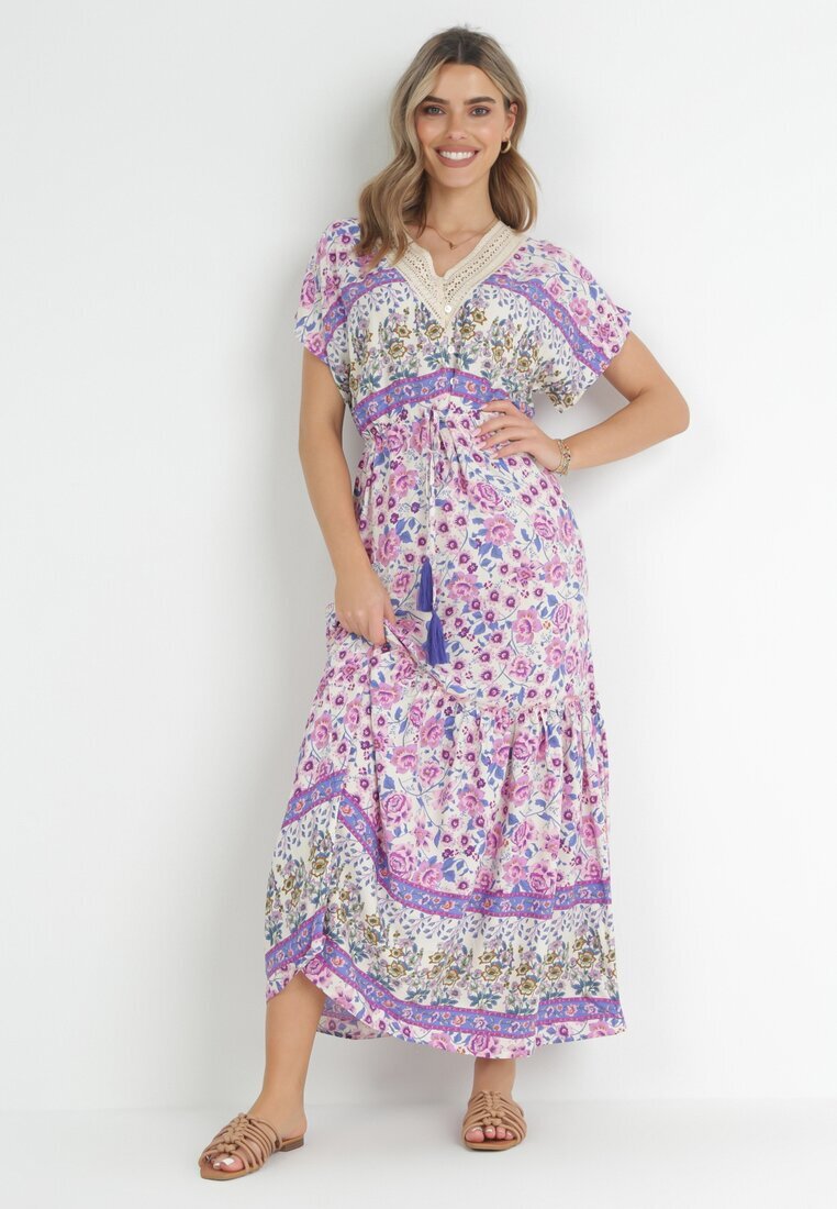moni&co Rochie Mov Maxi cu nasturi și decolteu din dantelă Cristyn