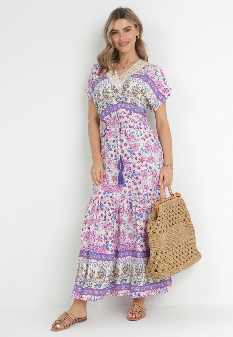moni&co Rochie Mov Maxi cu nasturi și decolteu din dantelă Cristyn