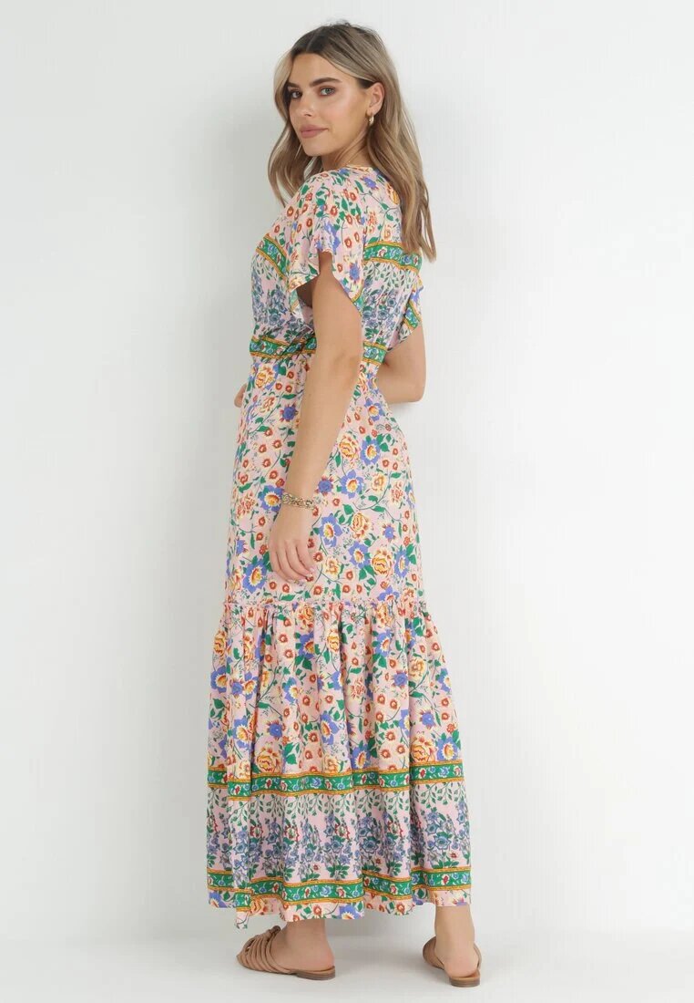 moni&co Rochie Roz-Albastră Maxi cu nasturi și decolteu din dantelă Cristyn
