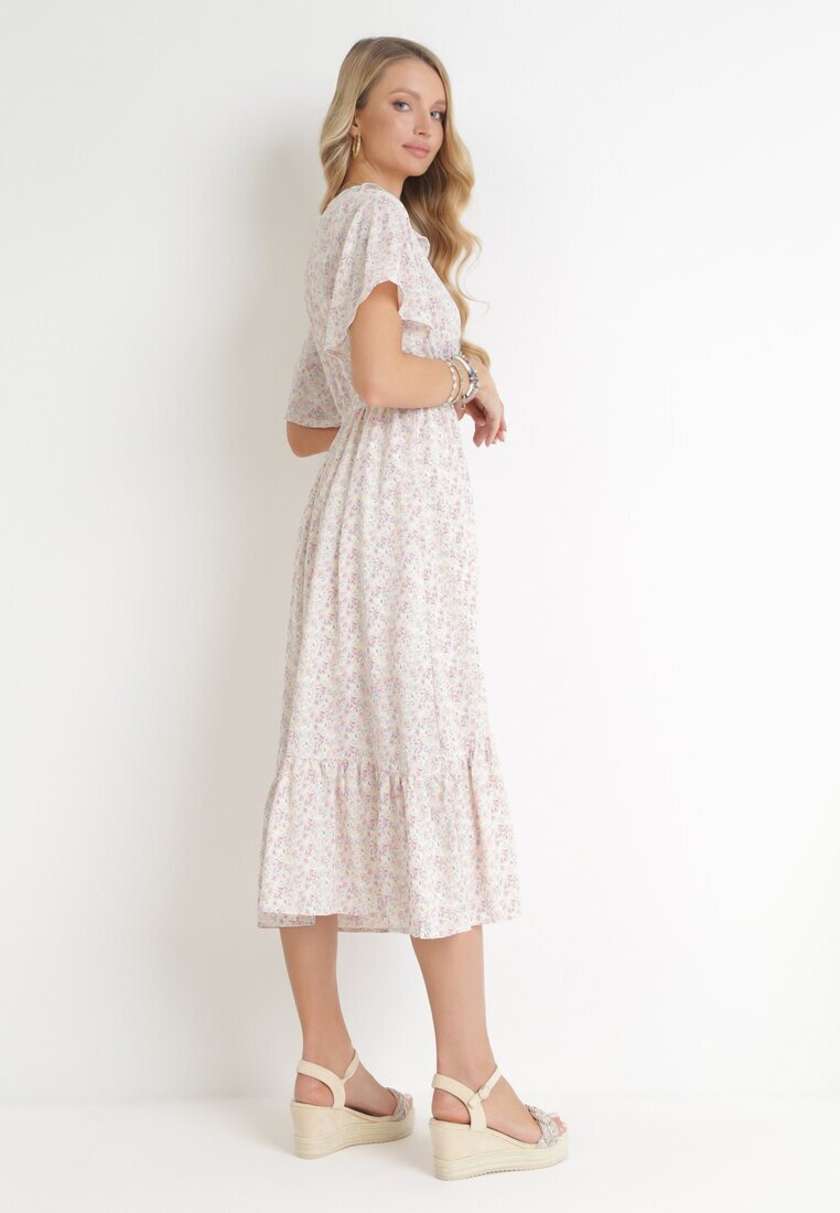 moni&co Rochie Roz-Mentă cu elastic în talie și decolteu petrecut cu volane Kyphine