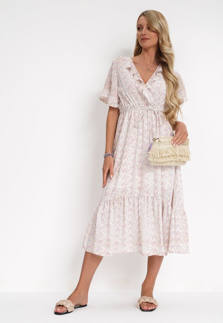 moni&co Rochie Roz-Mov deschis cu elastic în talie și decolteu petrecut cu volane Kyphine