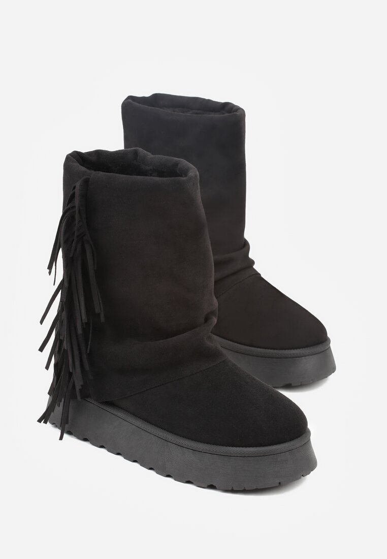 msmg Botine Negre Stil Cizme de Zăpadă cu Franjuri și Carâmb Imitând Crac de Pantaloni Sierafera