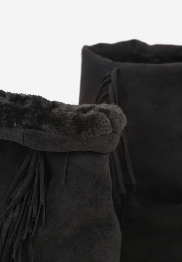 msmg Botine Negre Stil Cizme de Zăpadă cu Franjuri și Carâmb Imitând Crac de Pantaloni Sierafera