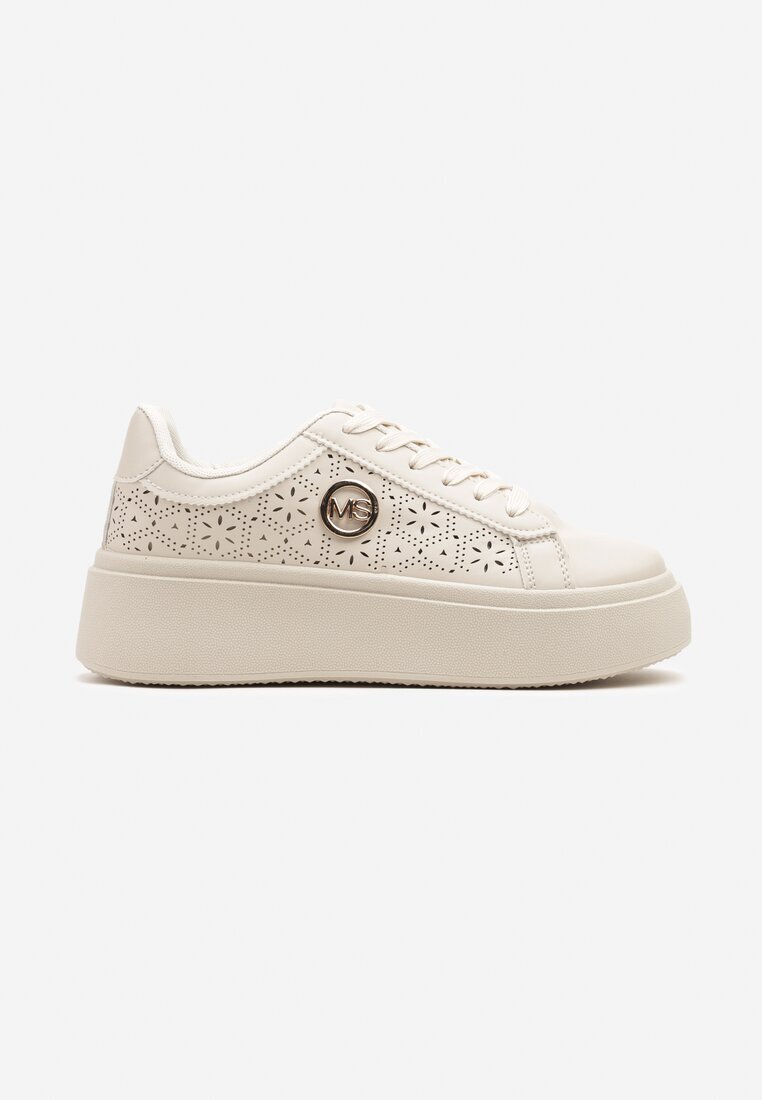 msmg Sneakerși Bej deschis pe Platformă Decorați cu Perforație Ajurată și Aplicație Camioria