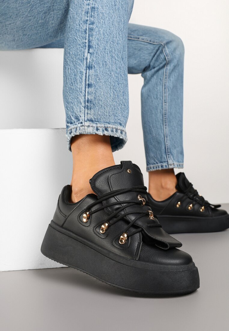 msmg Sneakerși Negri pe Platformă cu Limbă Lată Decorativă Zarinea
